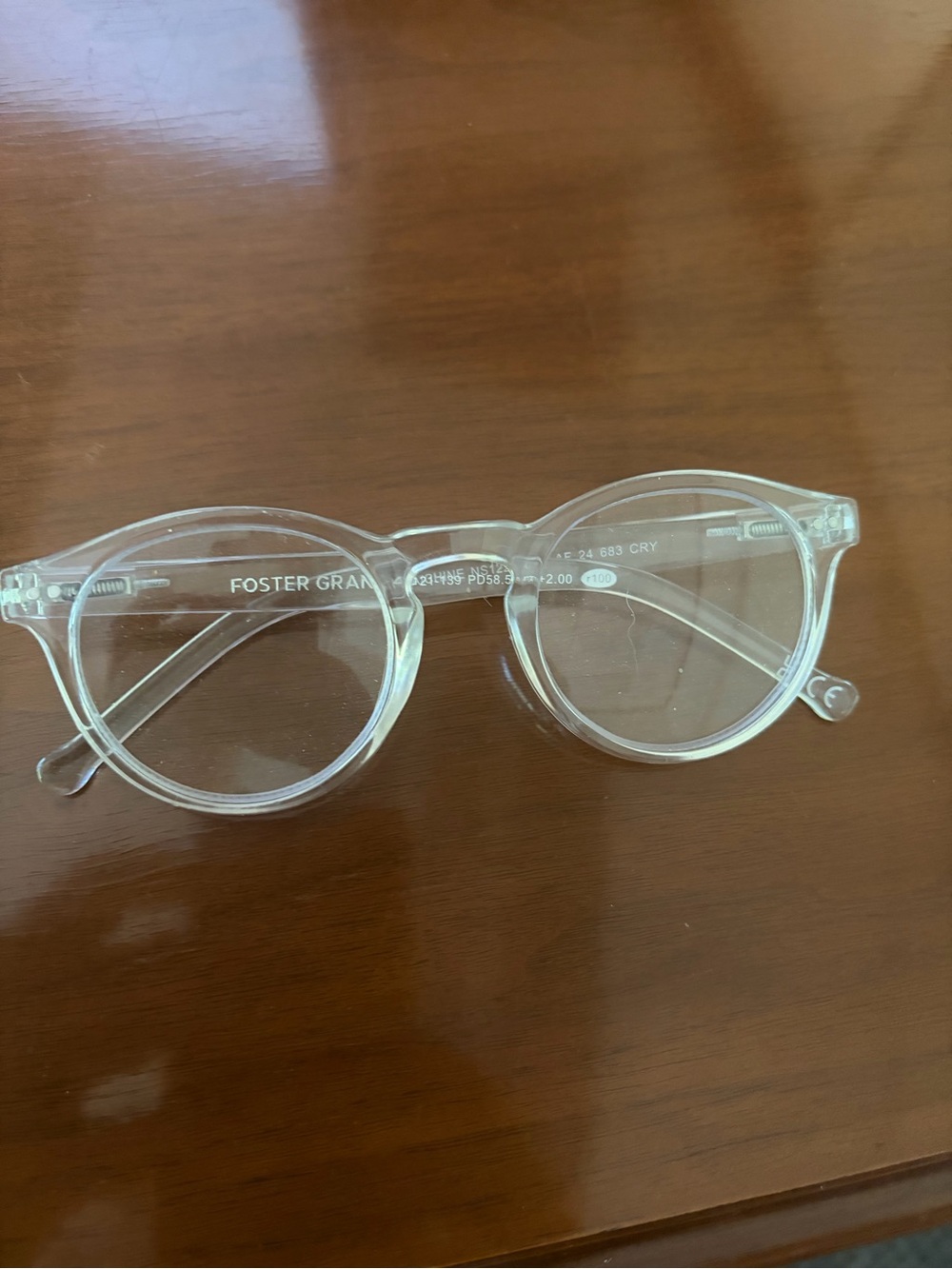 Foster Grant Clear Round Reading Glasses Readers +2.00 Crystal Frame